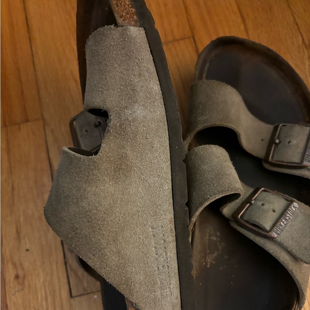 Birkenstock Olive Green Suede Two-Strap Sandals - Picture 2 of 5